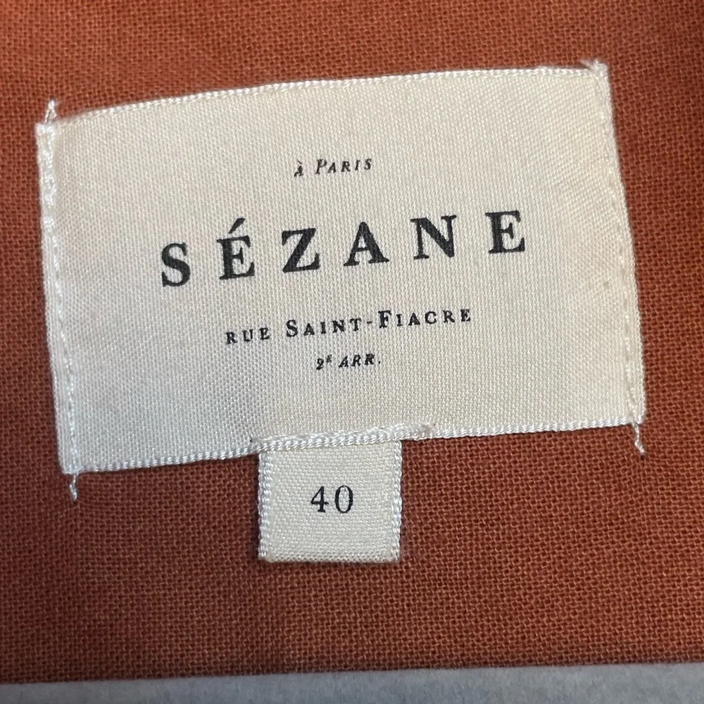 SEZANE Rust Orange Blue Floral Embroidered Ruffle Button Down Shirt Chlo Blouse - Picture 15 of 17